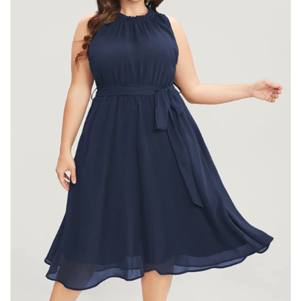 BLOOMCHIC size 3x 22-24 Navy Blue Belted Mock Neck Sleeveless Dress NWT - Picture 1 of 2